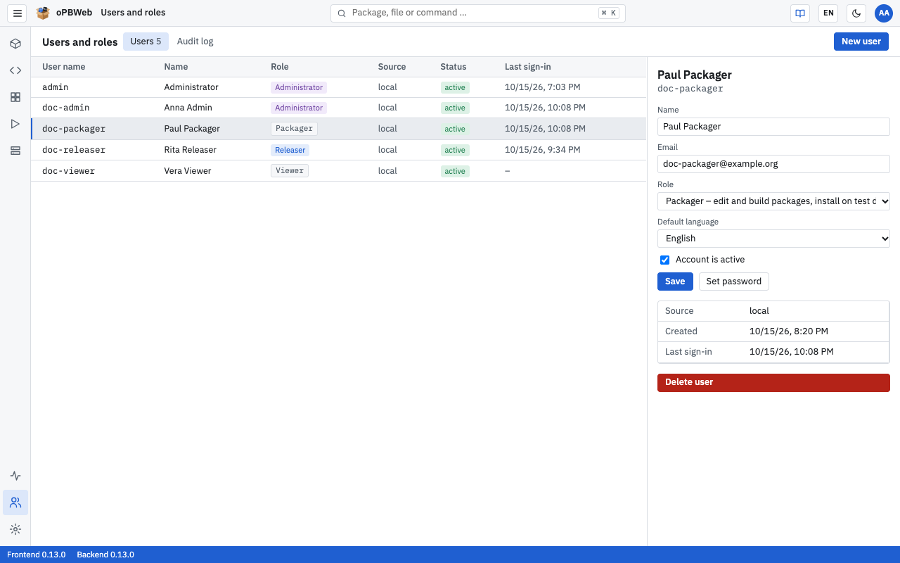 User list with the user details pane open