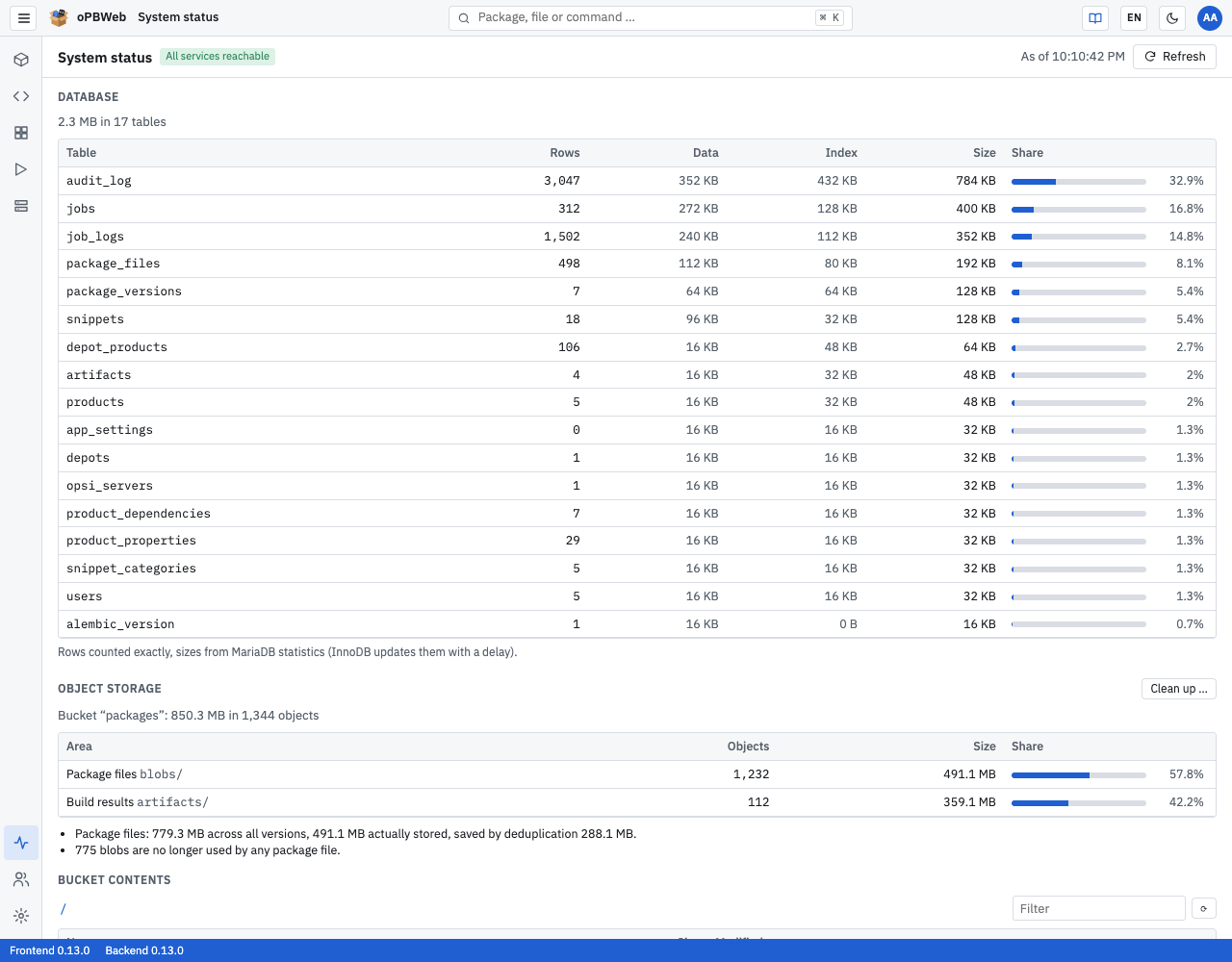 “Database” and “Object storage” sections