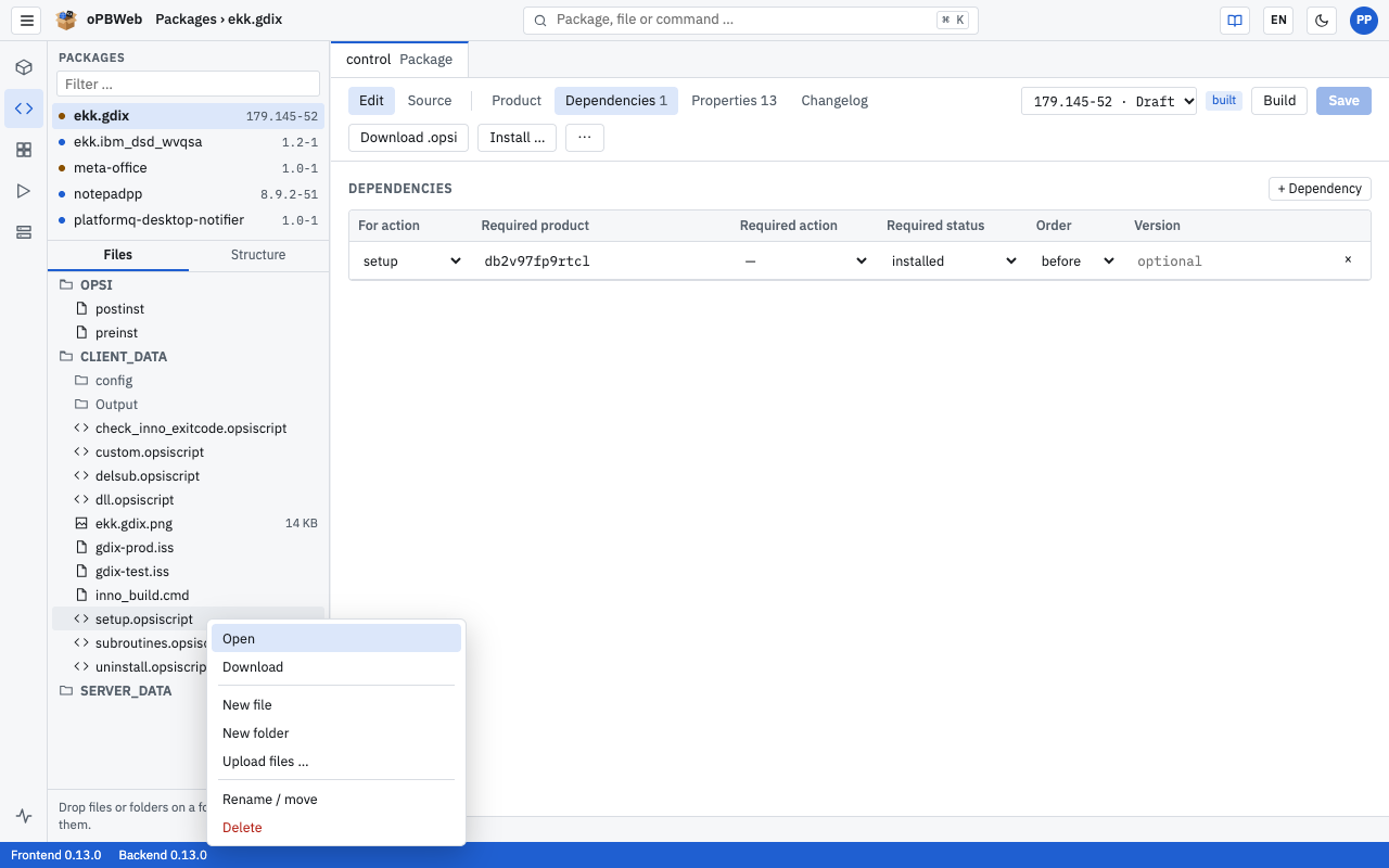 File tree with open context menu