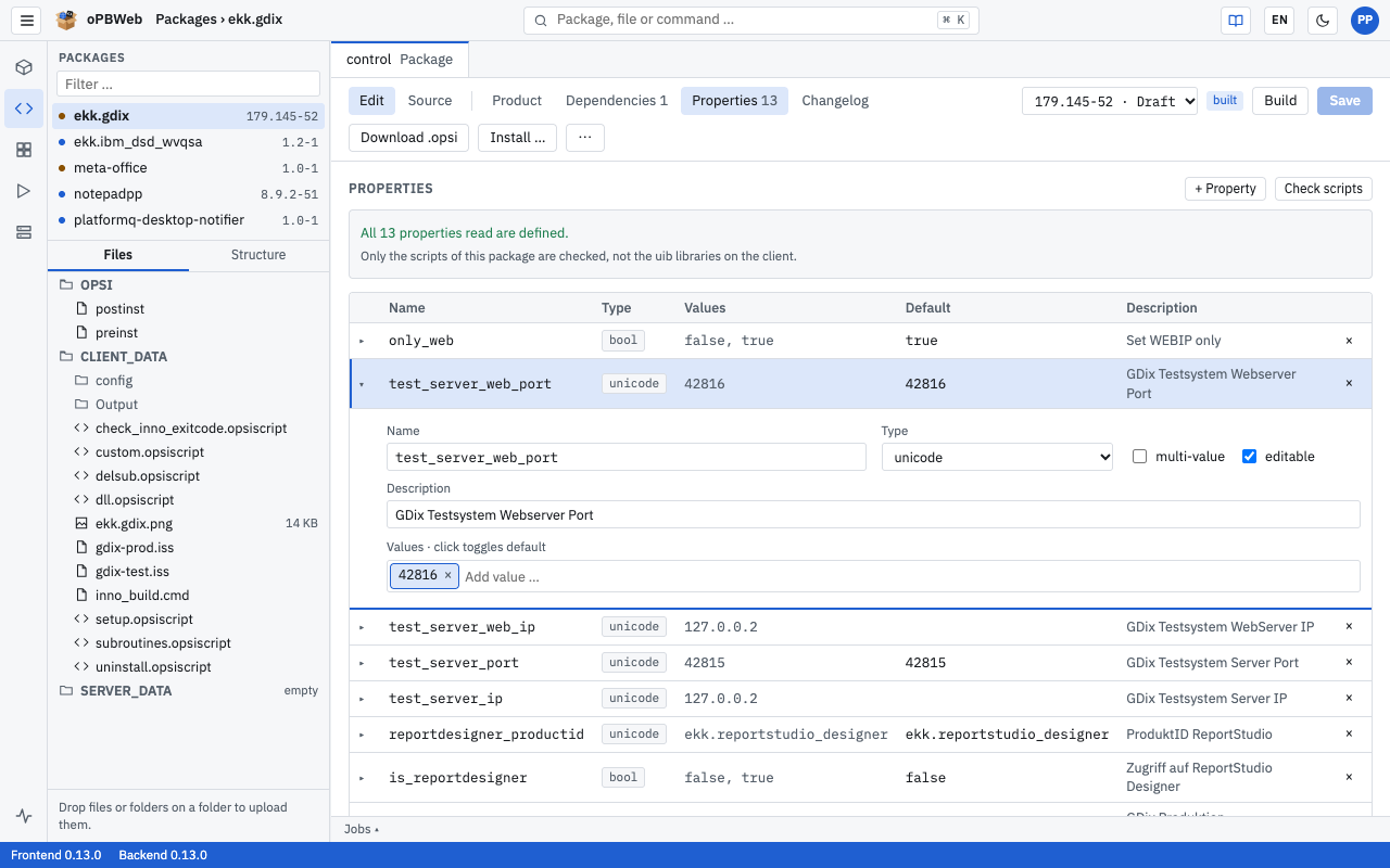 Properties section with an expanded property and check result