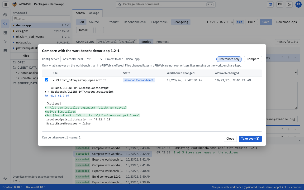 Comparison with the workbench with the difference of a script file expanded